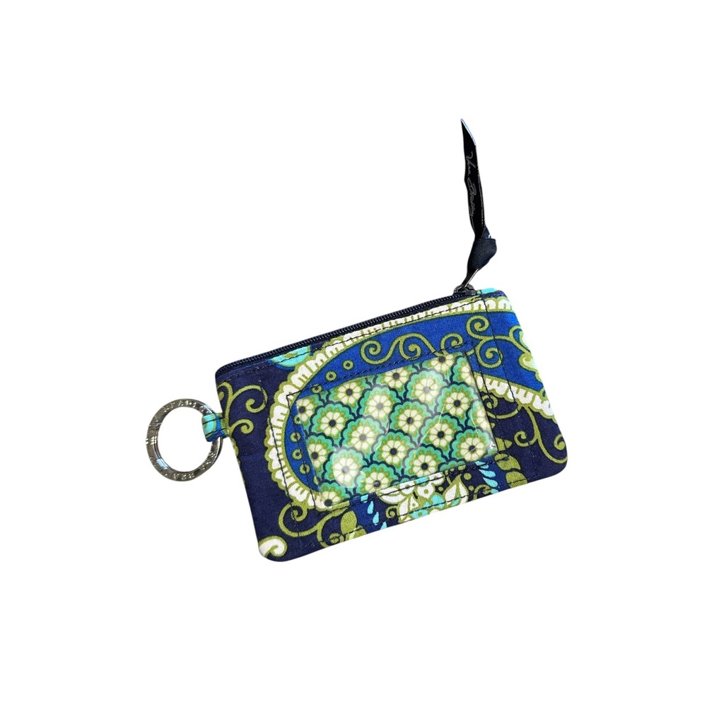 Vera Bradley Rhythm & Blues‎ Zip ID Case Wallet Key Ring Blue Green Floral